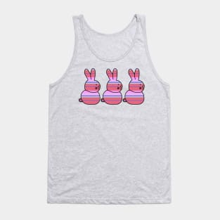 Three Easter Bunny Rabbits Hot Pink Bouquet Stripes Tank Top